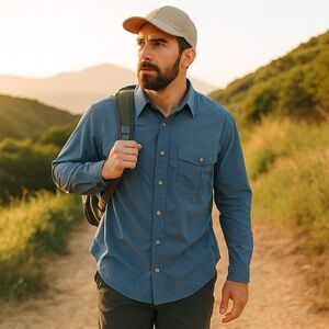 Eastern Mountain Sports EMS Blue Nylon Vented Fishing Outdoor Shirt Men’s M